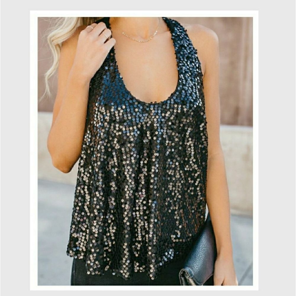 💥SOLD💥Guess Sleeveless Sequin Racerback Tank Top - Picture 1 of 11